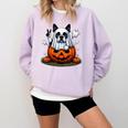 Boston Terrier Ghost Boo Halloween Kids Comfort Colors Sweatshirt Orchid