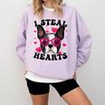Boston Terrier Heart Glasses Girls Bostie Valentines Day Comfort Colors Sweatshirt Orchid