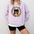 Boston Terrier Mom Floral Bostie Dog Lover Flowers Cute Comfort Colors Sweatshirt Orchid