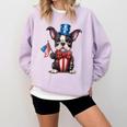 Boston Terrier Puppy Dog Holds His American Flag 4th Of July Comfort Colors Sweatshirt Orchid