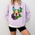 Boston Terrier In Red Day Of The Dead Sugar Skull Dog Comfort Colors Sweatshirt Orchid