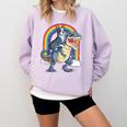 Boston Terrier Riding Dinosaur T-Rex Boys Kids Rainbow Comfort Colors Sweatshirt Orchid