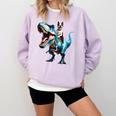 Boston Terrier Riding T-Rex Dinosaur Dog Lover Comfort Colors Sweatshirt Orchid
