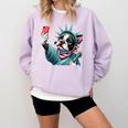 Boston Terrier Selfie Statue Of Liberty 4th Of July American Comfort Colors Sweatshirt Orchid