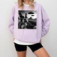 Boston Terrier Graphic Selfie With UFOs Weird Aliens Comfort Colors Sweatshirt Orchid