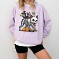 Boston Terrier Skeleton Mummy Witch Halloween Comfort Colors Sweatshirt Orchid