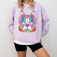 Boston Terrier Sugar Skull Dog Day Of The Dead Comfort Colors Sweatshirt Orchid