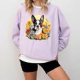 Cute Boston Terrier Spring Flower Garden Colorful Puppy Dog Comfort Colors Sweatshirt Orchid