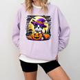 Halloween Boston Terrier Dog Breed With Jack O' Lantern Art Comfort Colors Sweatshirt Orchid