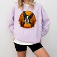 Pumpkin Boston Terrier Costume On Boston Terrier Halloween Comfort Colors Sweatshirt Orchid