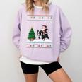 Ugly Christmas Tree Lights Xmas Santa Riding Boston Terrier Comfort Colors Sweatshirt Orchid