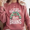 1st Grade Teachers Love Brains Shirt Halloween Teacher Comfort Colors Sweatshirt Crimson