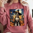 Aesthetic Halloween Boston Terrier Dog Witch Pumpkin For Men Women Kids Comfort Colors Sweatshirt Crimson