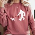 Bigfoot Walking With Bull Terrier Dog Comfort Colors Sweatshirt Crimson