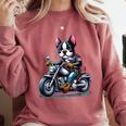 Biker Boston Terrier Dog Riding Motorbike Comfort Colors Sweatshirt Crimson