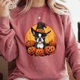 Boston Terrier Bostie Dog Breed Pet Halloween Pumpkins Comfort Colors Sweatshirt Crimson