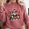 Boston Terrier Christmas Dogs Santa Reindeer Elf Comfort Colors Sweatshirt Crimson