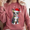 Boston Terrier Christmas Santa Hat Tree Lights Pajama Comfort Colors Sweatshirt Crimson