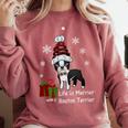 Boston Terrier Christmas T Shirt-Life Is Merrier Premium Tri-Blend Comfort Colors Sweatshirt Crimson