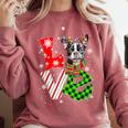Boston Terrier Christmas Tree Lights Santa Dog Xmas For Men Women Kids Comfort Colors Sweatshirt Crimson