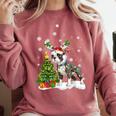 Boston Terrier Christmas Tree Lights Santa Hat Comfort Colors Sweatshirt Crimson