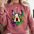 Boston Terrier In Day Of The Dead Sugar Skull Dog Comfort Colors Sweatshirt Crimson