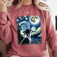 Boston Terrier Dog Art Van Gogh Starry Night Boston Terrier Comfort Colors Sweatshirt Crimson