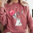 Boston Terrier Dog Blowing Chewing Bubble Gum Pink Comfort Colors Sweatshirt Crimson