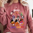 Boston Terrier Dog Christmas Happy Hallothankmas Halloween For Men Women Kids Comfort Colors Sweatshirt Crimson