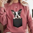 Boston Terrier Dog Puppy Dog In Pocket Cute Pet Lover Comfort Colors Sweatshirt Crimson