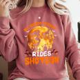 My Boston Terrier Dog Rides Shotgun Witch Halloween Men Women Comfort Colors Sweatshirt Crimson