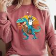 Boston Terrier Dog Riding Dinosaur T Rex Boys Comfort Colors Sweatshirt Crimson