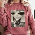 Boston Terrier Dog UFO Alien Extraterrestrial Selfie Comfort Colors Sweatshirt Crimson