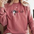 Boston Terrier EKG Heartbeat Heart Line Dog Lovers Comfort Colors Sweatshirt Crimson