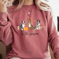 Boston Terrier Fall Pumpkin Tis The Season Autumn Women Comfort Colors Sweatshirt Crimson