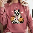 Boston Terrier Ghost Boo Halloween Costume Spooky Season Comfort Colors Sweatshirt Crimson