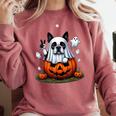 Boston Terrier Ghost Boo Halloween Kids Comfort Colors Sweatshirt Crimson
