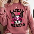Boston Terrier Heart Glasses Girls Bostie Valentines Day Comfort Colors Sweatshirt Crimson