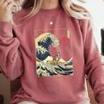 Boston Terrier Japanese Kanagawa Wave Surf Dog Comfort Colors Sweatshirt Crimson