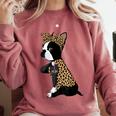 Boston Terrier Lover I Love Mom Tattoo Leopard Comfort Colors Sweatshirt Crimson