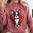 Boston Terrier Mom Dad Bostie Dog Lover Valentines Day Comfort Colors Sweatshirt Crimson
