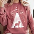 Boston Terrier Mom Dad Dog Alien UFO For Men Women Comfort Colors Sweatshirt Crimson