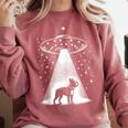 Boston Terrier Mom Dad Dog Alien UFO Comfort Colors Sweatshirt Crimson