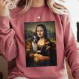 Boston Terrier Mona Lisa Painting Art Dog Mom Dad For Men Women Kids Comfort Colors Sweatshirt Crimson
