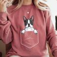 Boston Terrier In The Pocket Cute Boston Terrier Dog Lovers For Men Women Girls Kids Comfort Colors Sweatshirt Crimson