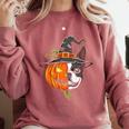 Boston Terrier Pumpkin Jack O Lantern Halloween Comfort Colors Sweatshirt Crimson