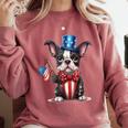 Boston Terrier Puppy Dog Holds His American Flag 4th Of July Comfort Colors Sweatshirt Crimson