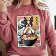 Boston Terrier Ramen Noodles Japanese Art Retro Ocean Waves Comfort Colors Sweatshirt Crimson
