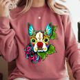 Boston Terrier In Red Day Of The Dead Sugar Skull Dog Comfort Colors Sweatshirt Crimson