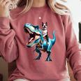 Boston Terrier Riding T-Rex Dinosaur Dog Lover Comfort Colors Sweatshirt Crimson